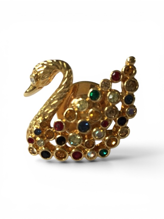 Swarovski Jewelry - Vintage Swarovski Signed Swan Multicolor Crystal Gold‑Tone Lapel Pin